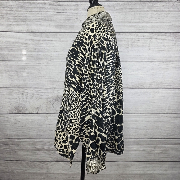Dorman Vintage Animal Print Button-Up 100% Silk Blouse - Picture 2 of 4